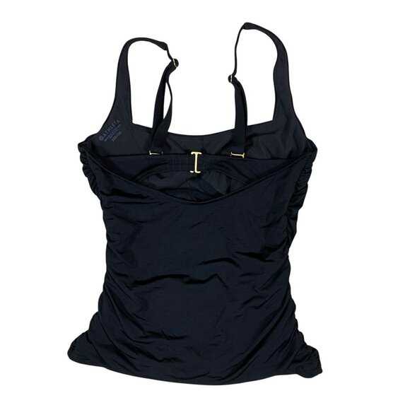 Athleta Black Ruched Tankini Swim Top Adjustable Strap Stretch 32D/DD - Picture 3 of 5